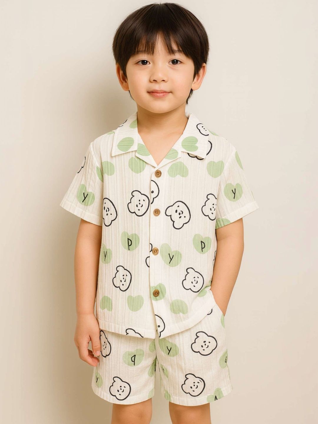 LA3MINE Boys Printed Shirt with Shorts & Waistcoat
