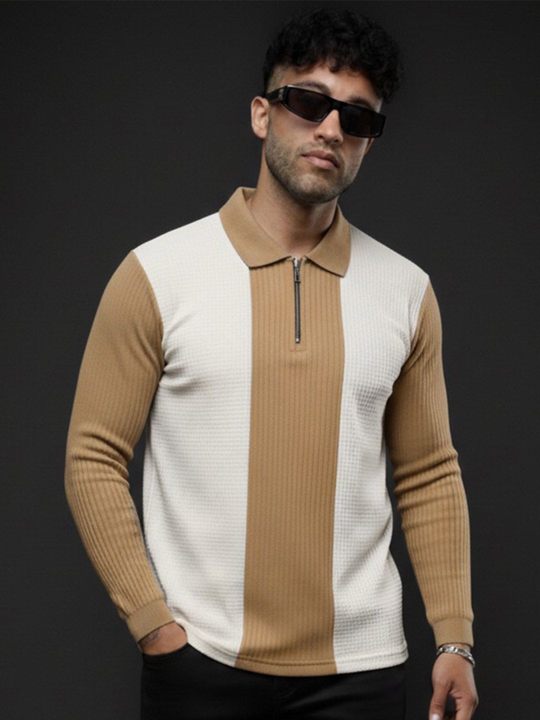 R.Code by The Roadster Life Co. Men Colourblocked Polo Collar T-shirt