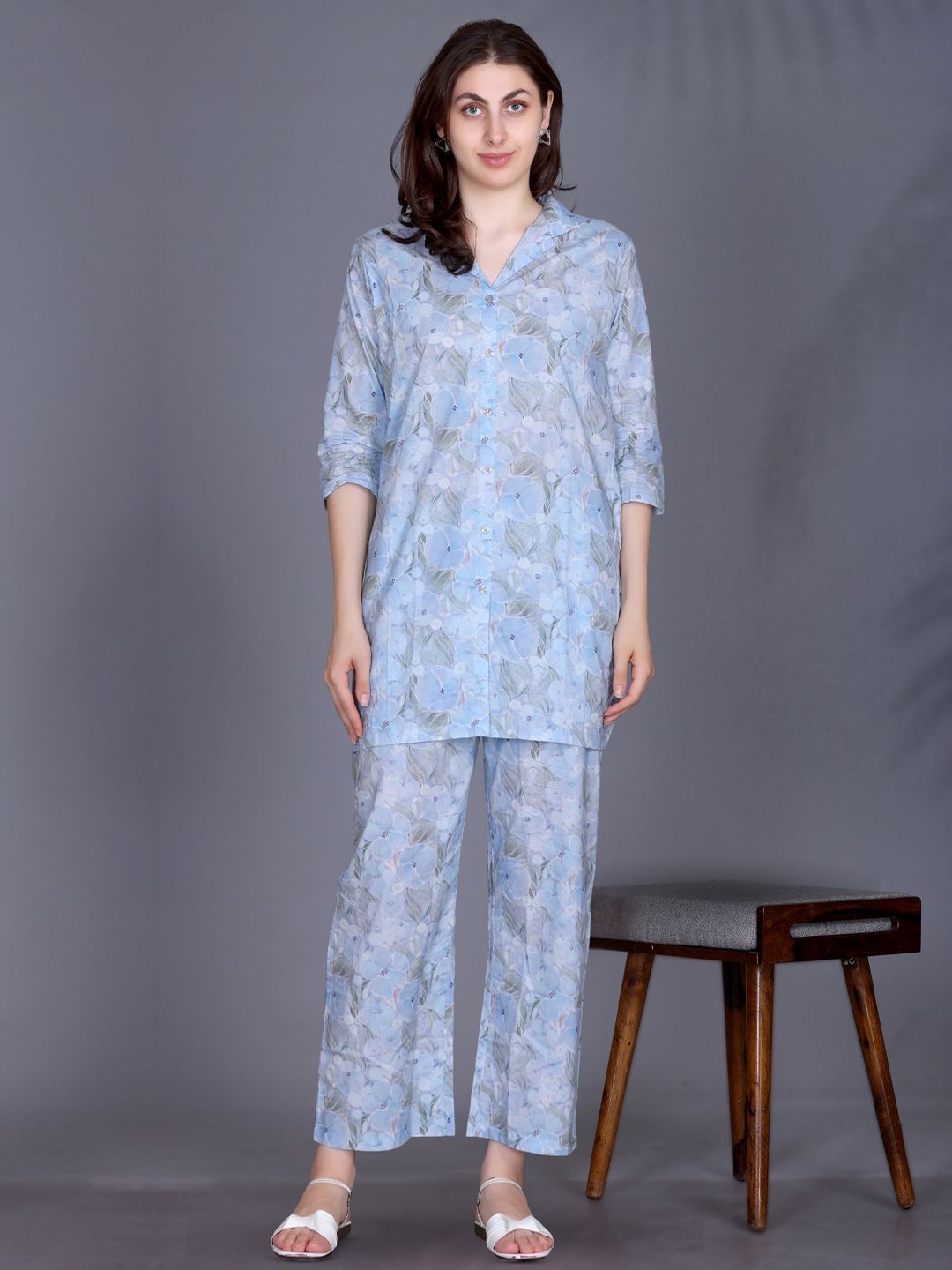 KIZA Floral Cotton Printed Shirt with Trousers