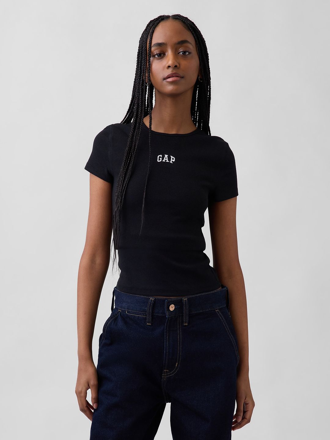 GAP Brand Logo Embroidered Ribbed Slim Fit T-shirt