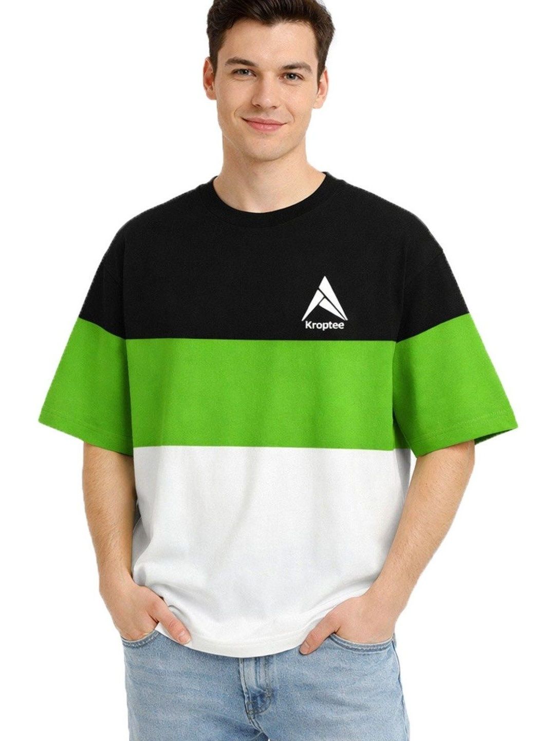 Kroptee Men Regular Fit Colourblocked T-shirt