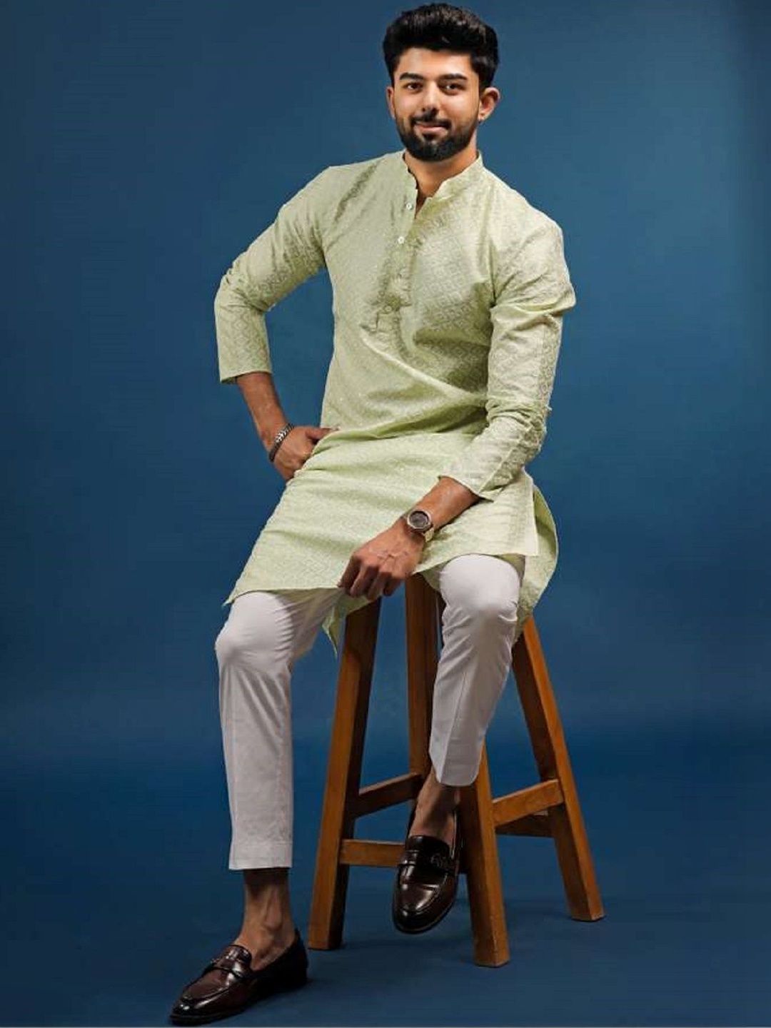 DWIJA FASHION Men Geometric Embroidered Chikankari Kurta