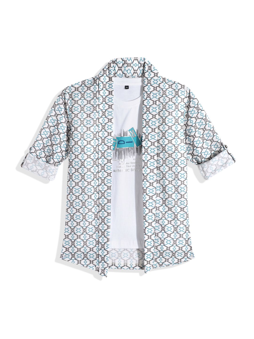 CHARCHIT Boys SkyBlue Shrug with T-shirt Printed Full Sleeve