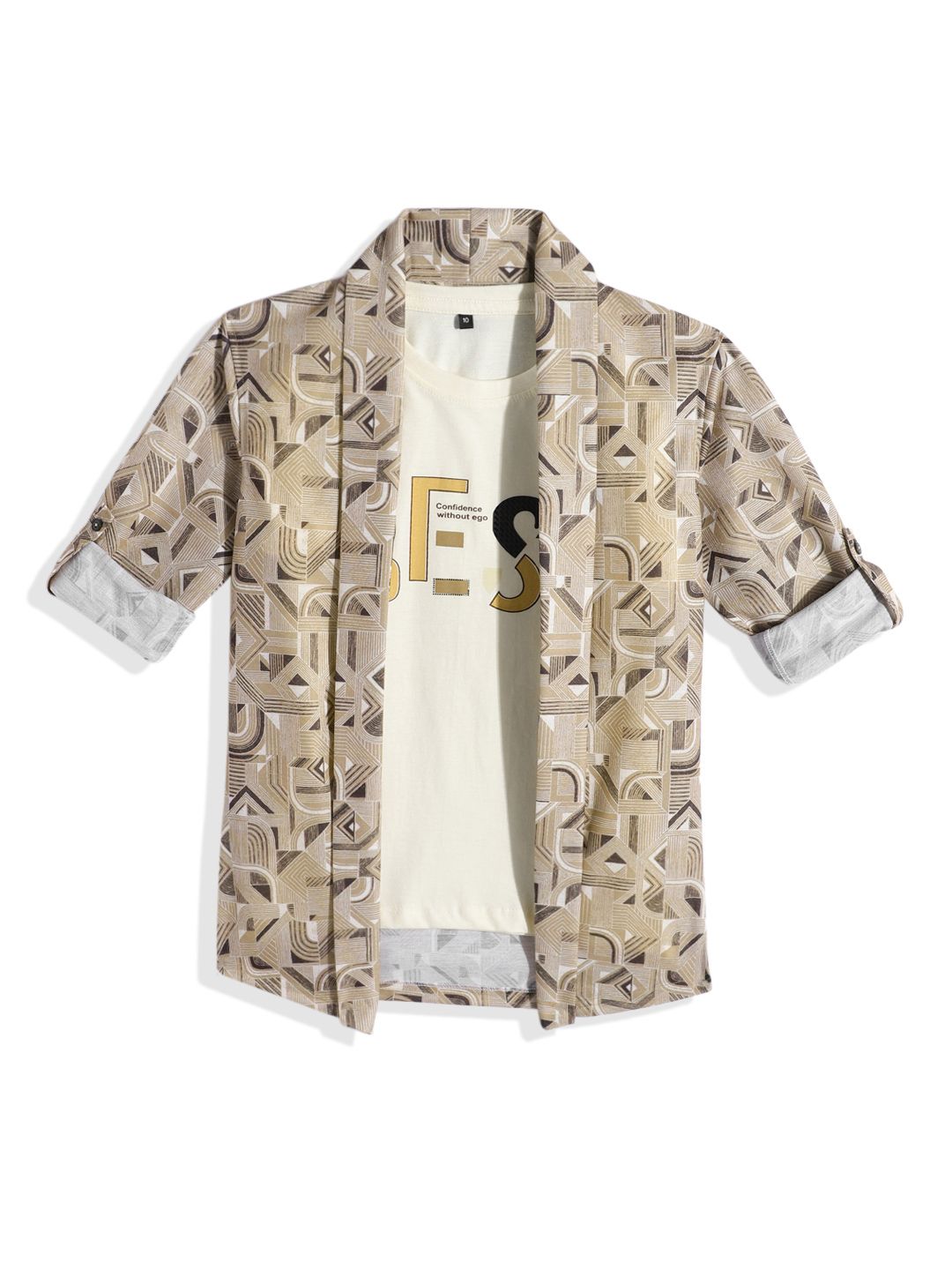 CHARCHIT Boys Khaki Shrug with T-shirt Printed Full Sleeve