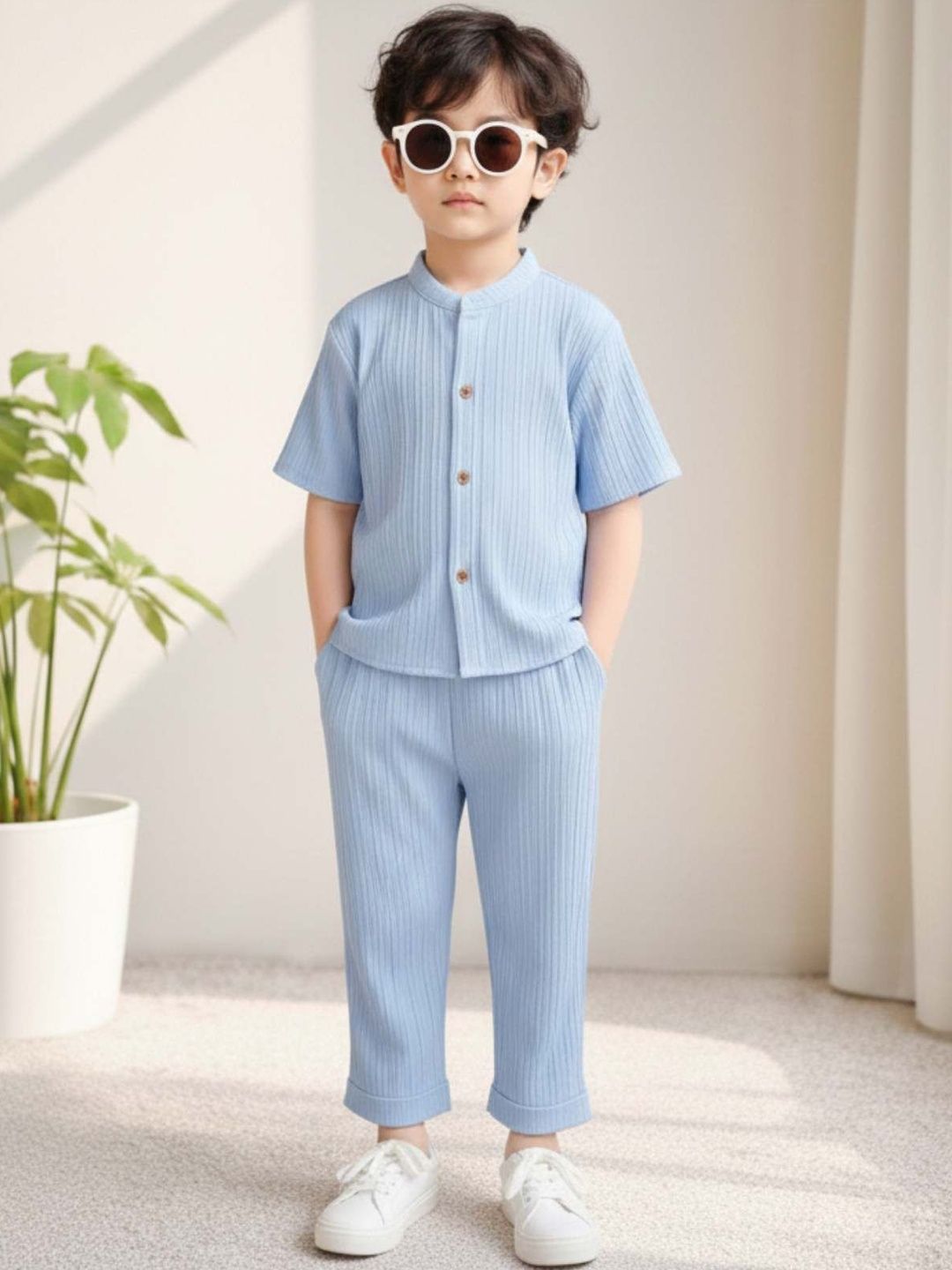 Buy LA3MINE Self Design Shirt With Trousers -  - Apparel for Unisex Kids