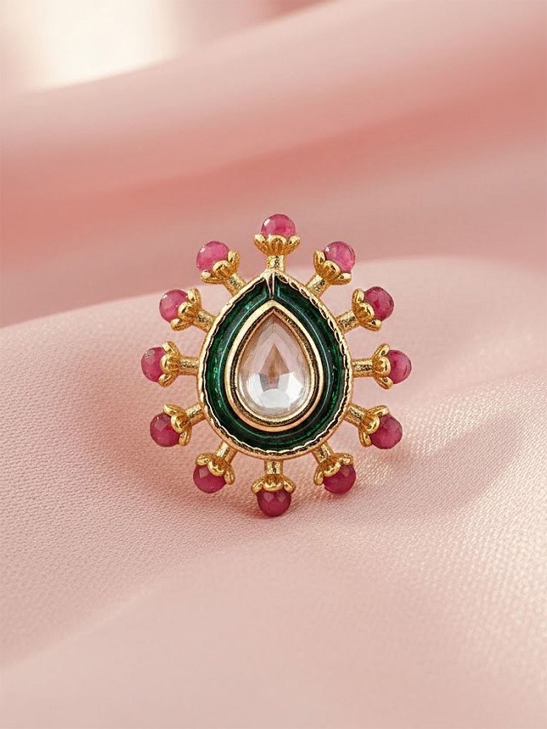 Buy Adwitiya Collection 24 CT Gold Plated Kundan Stone Studded & Pearl Beaded Clip On Nose Pin -  - Accessories for Women