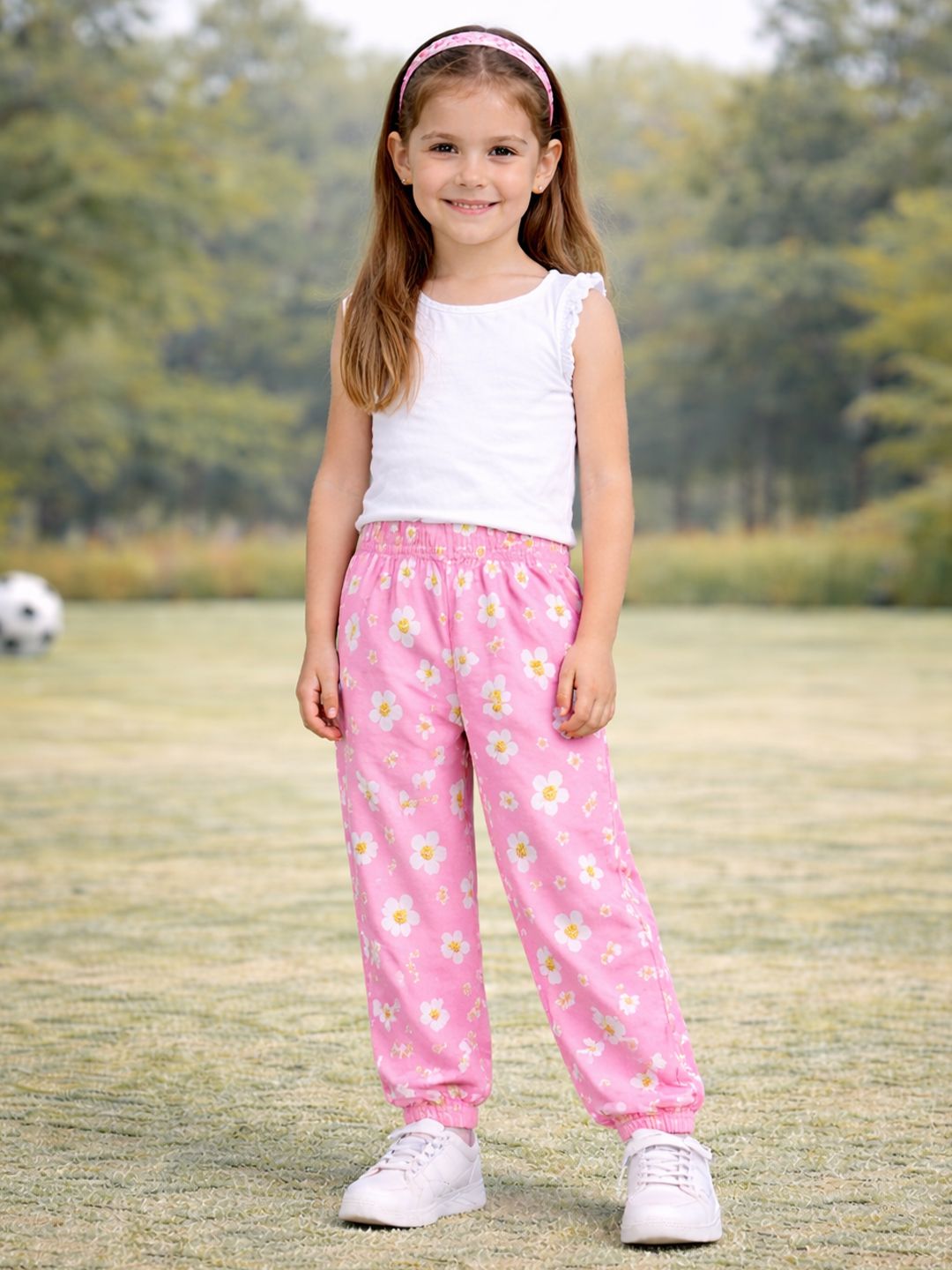 Girls Pack Of 5 Printed Pure Cotton Mid-Rise Joggers 4