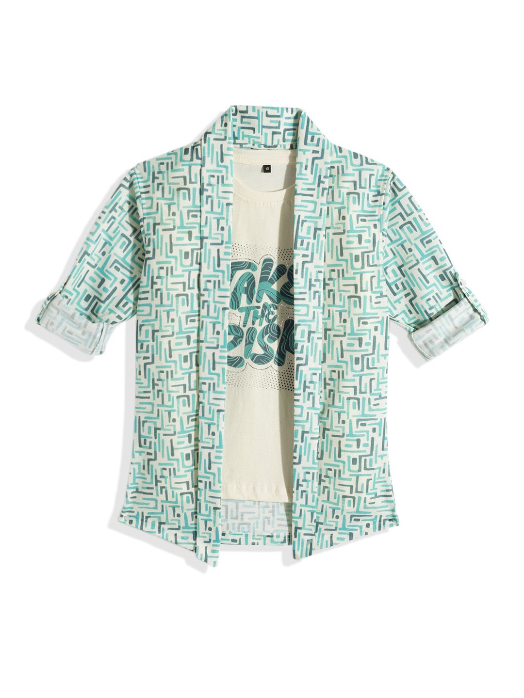 CHARCHIT Boys SeaGreen Shrug with T-shirt Printed Full Sleeve