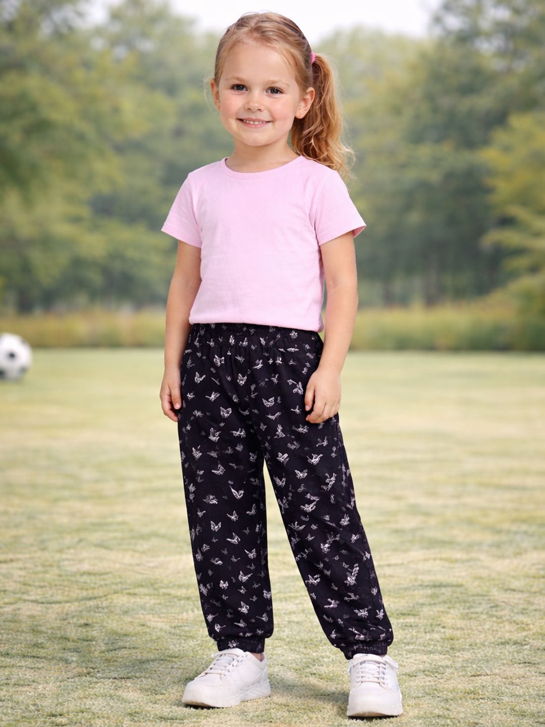 Girls Pack Of 5 Printed Pure Cotton Mid-Rise Joggers 5