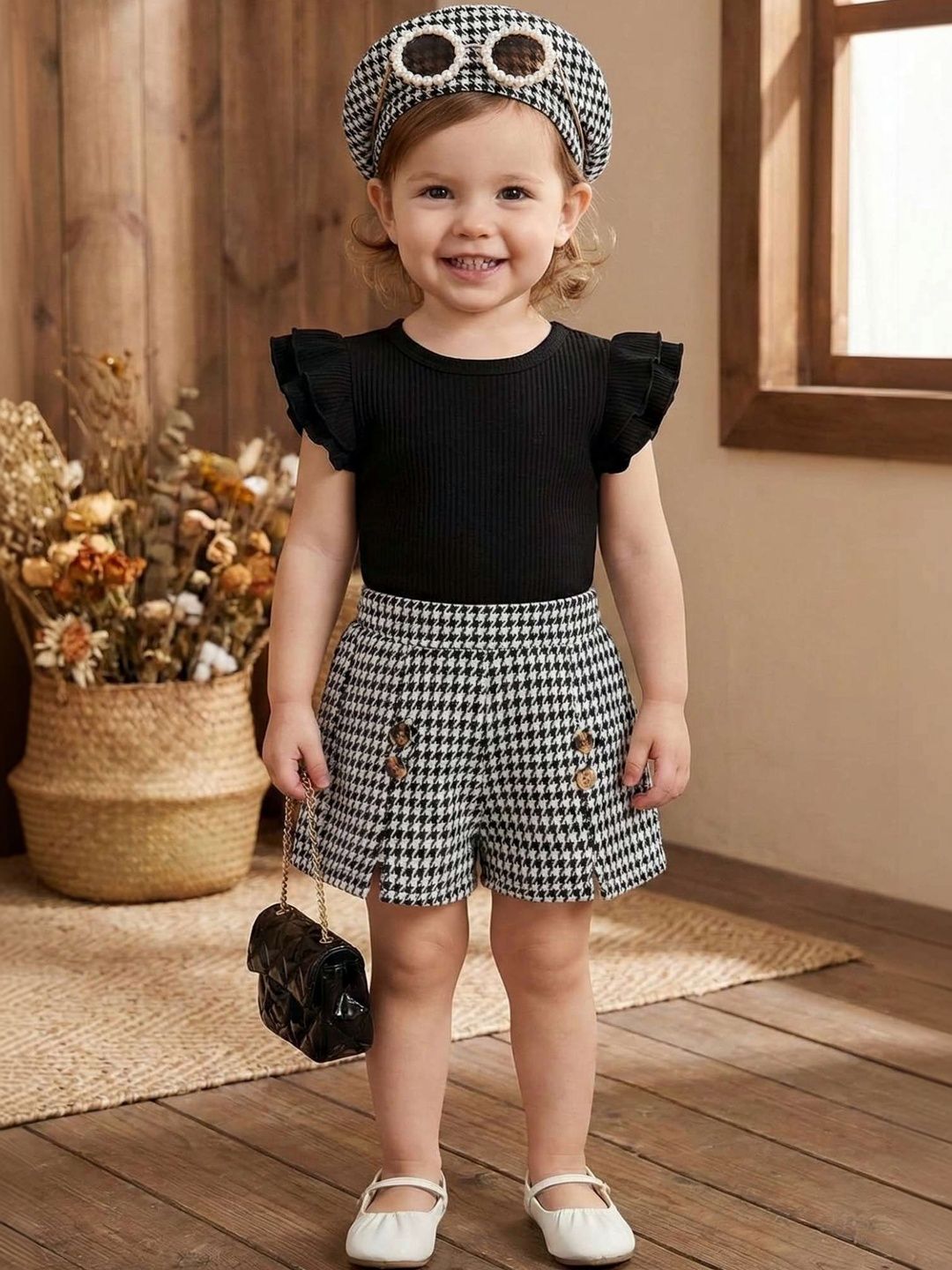 LA3MINE Ruffled Solid Top with Shorts