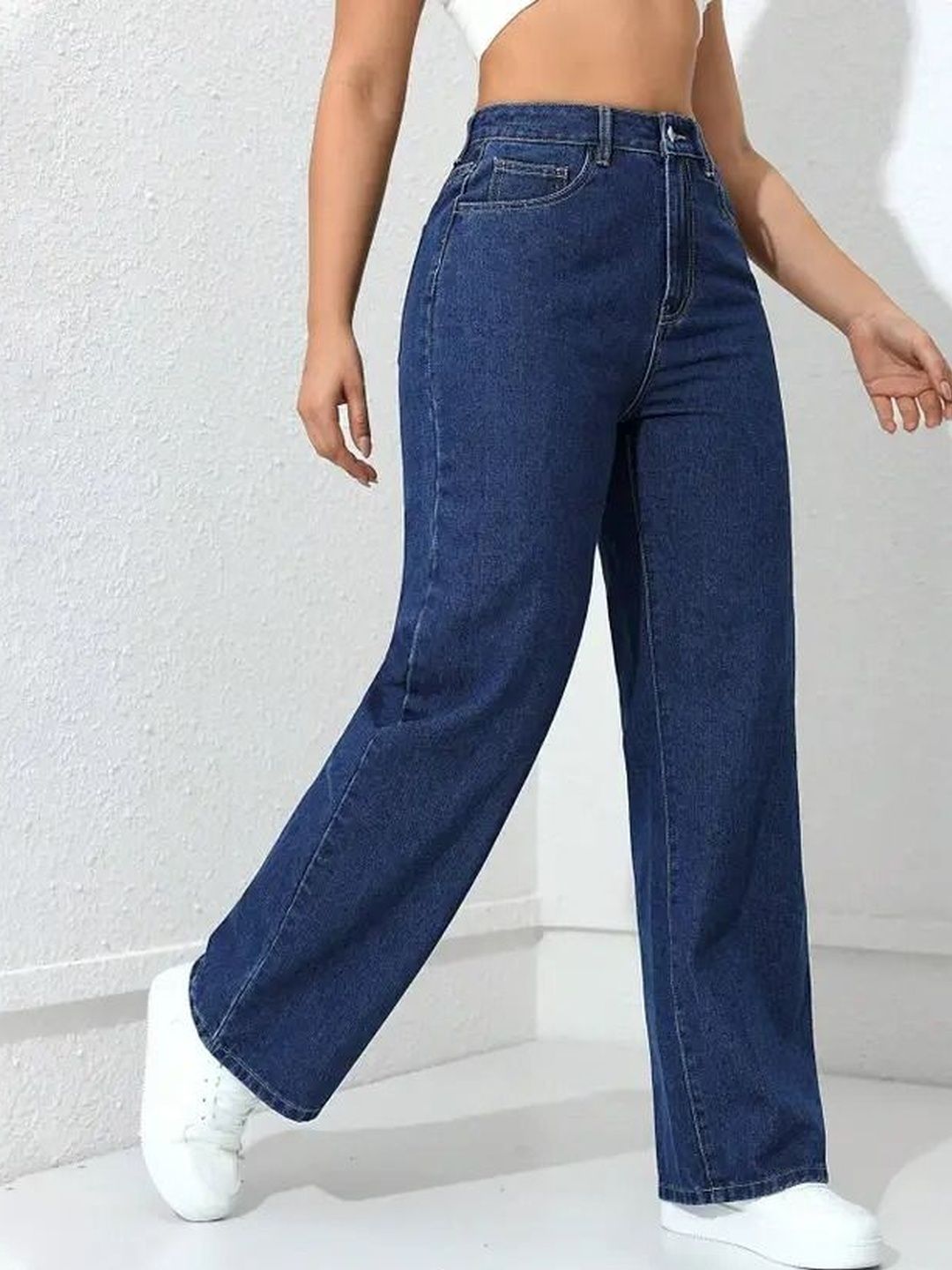 Mast & Harbour Women Wide Leg High-Rise Stretchable Jeans