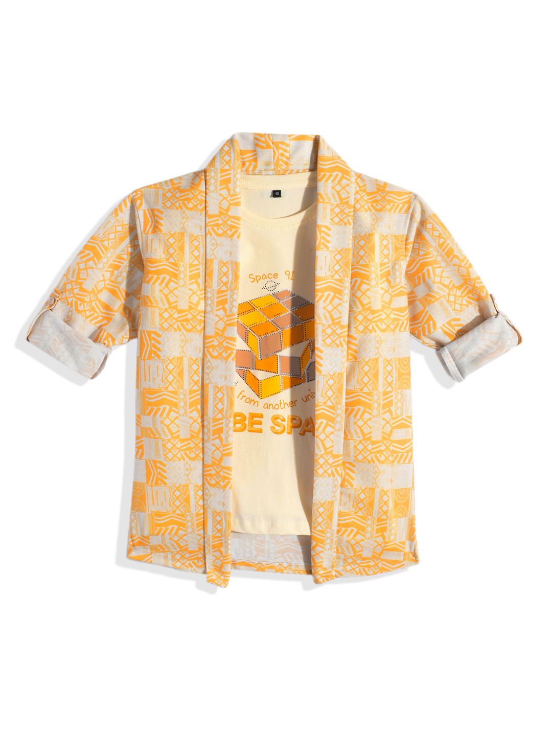 CHARCHIT Boys Cream Shrug with T-shirt Printed Full Sleeve