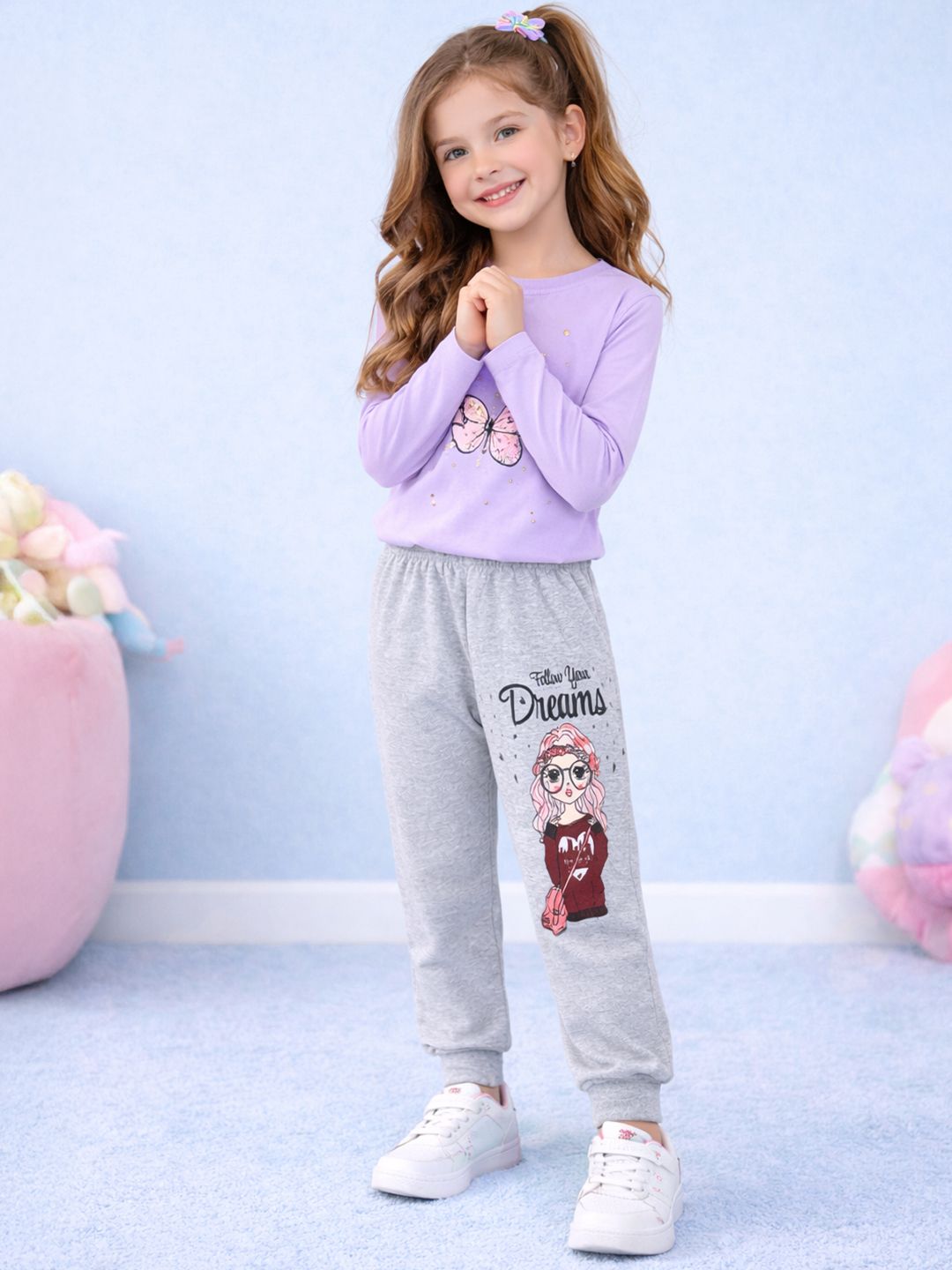 Girls Pack Of 3 Pure Cotton Regular Fit Mid-Rise Joggers 3