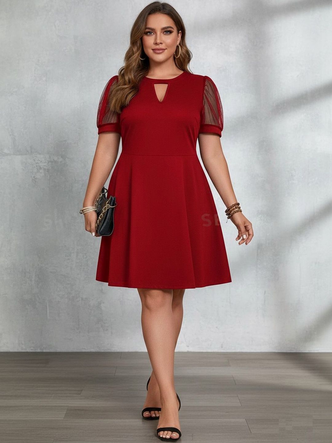 C4D Keyhole Neck Fit & Flare Midi Dress