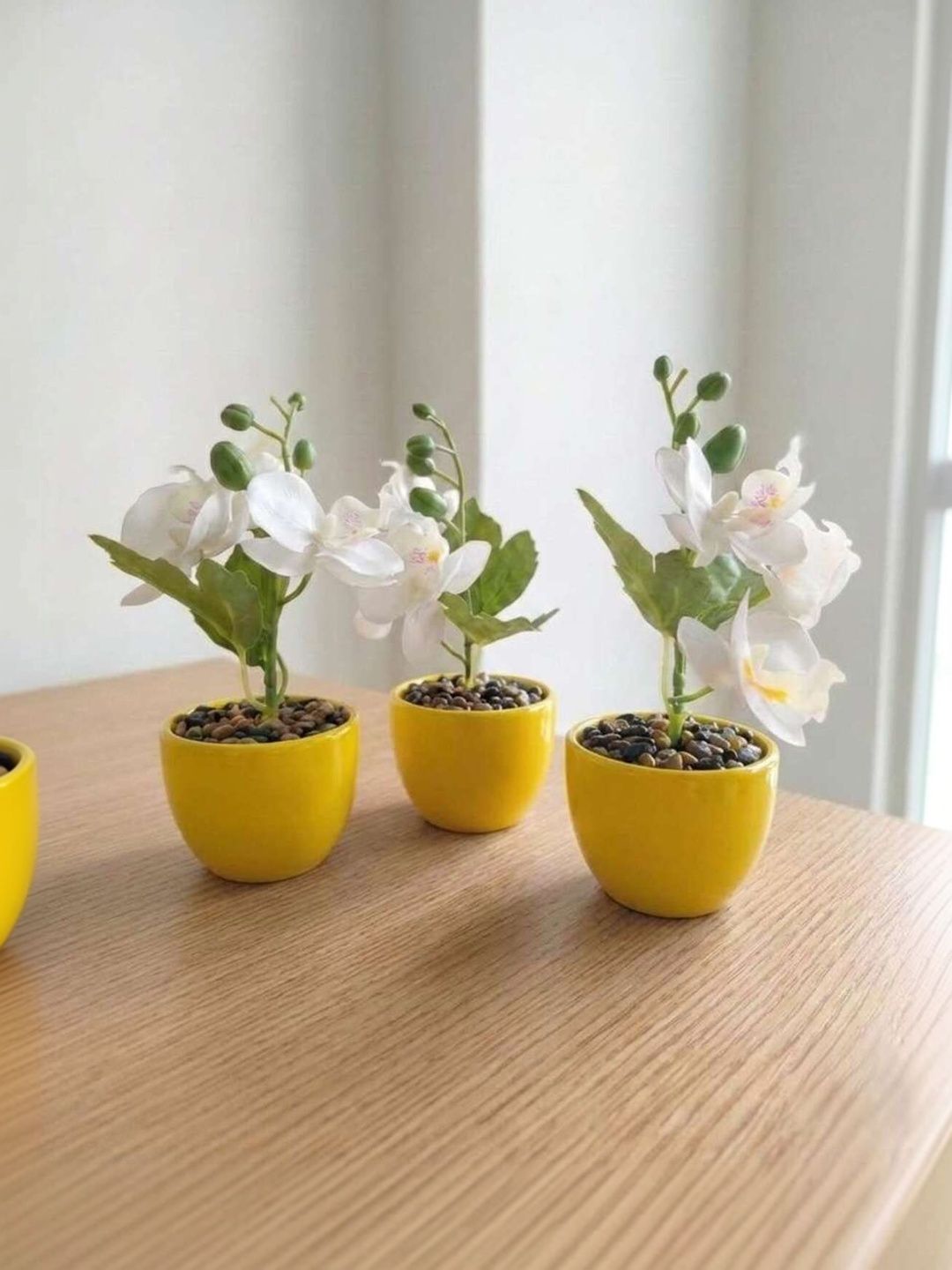 paperi White 3 Pieces Orchid Artificial Flower With Pot