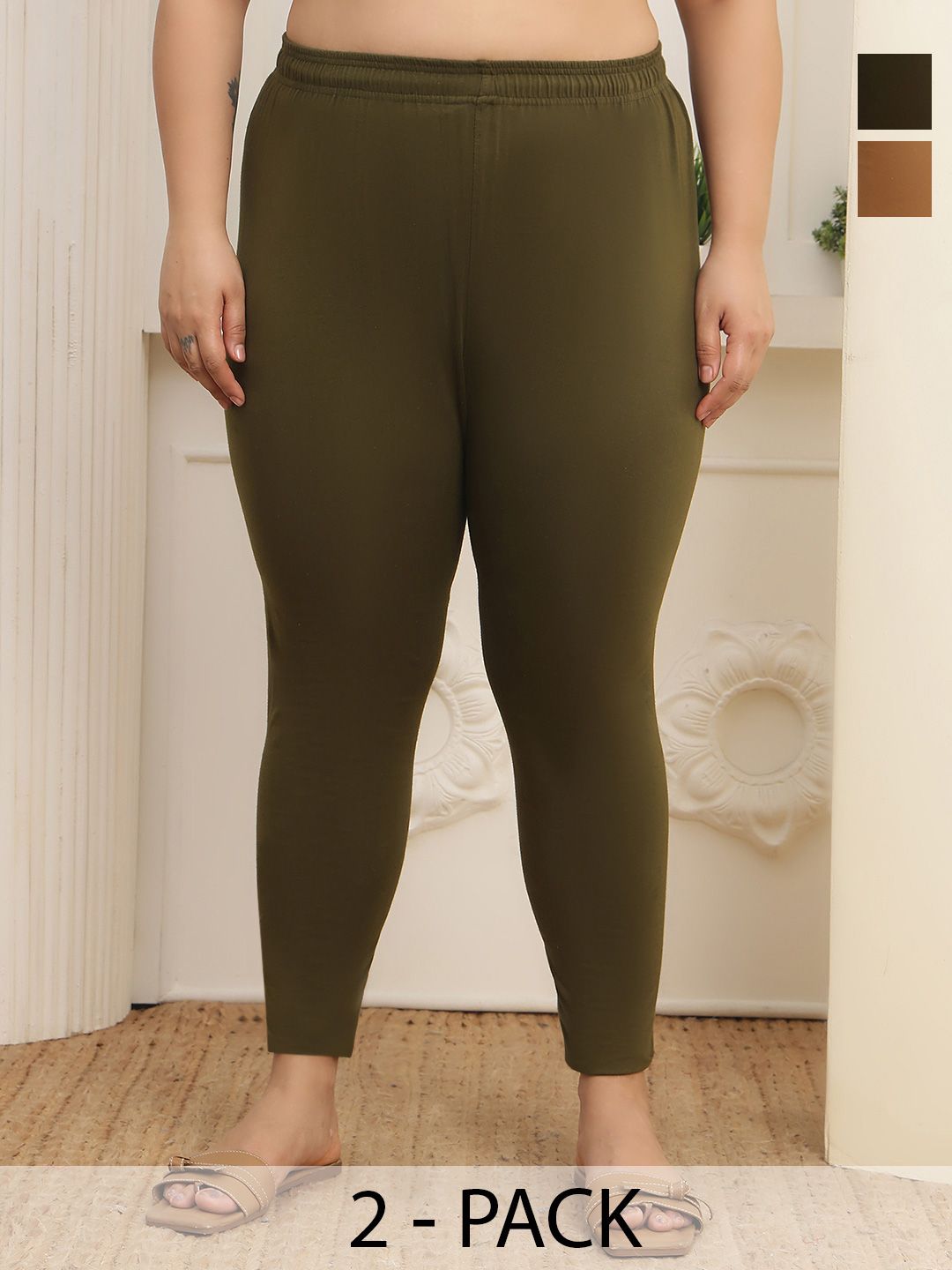 Valles365 by S.C. Women Pack of 2 Cotton Solid Ankle Length Leggings