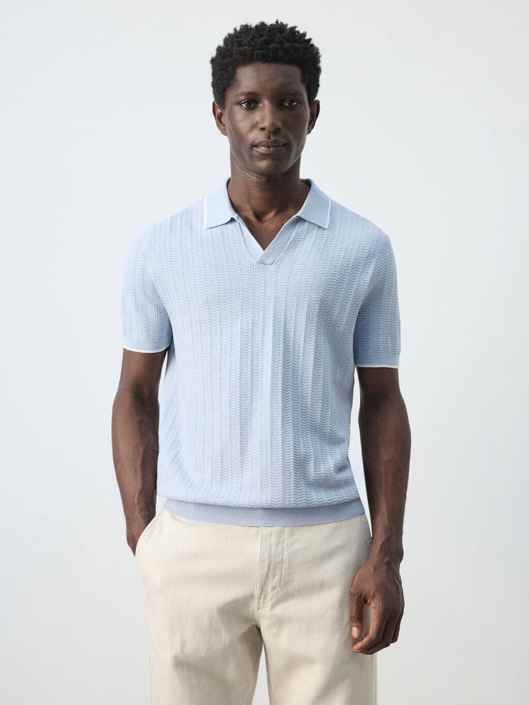MANGO MAN Self Design Polo Collar T-shirt