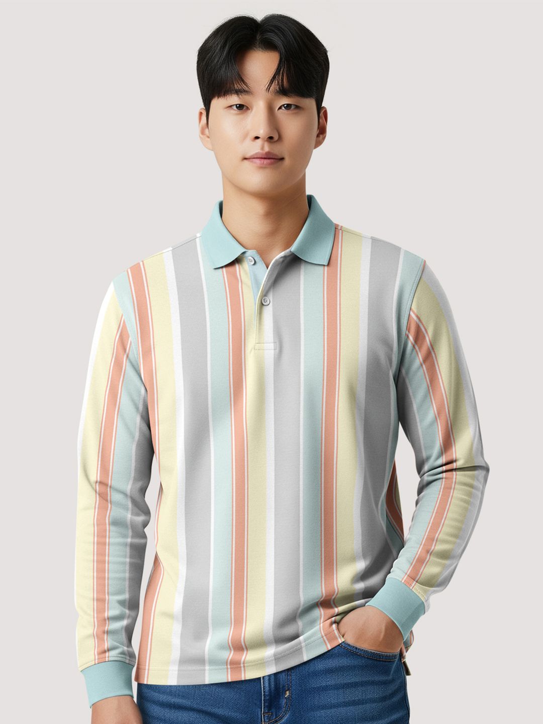 BULLMER Men Striped Polo Collar T-shirt