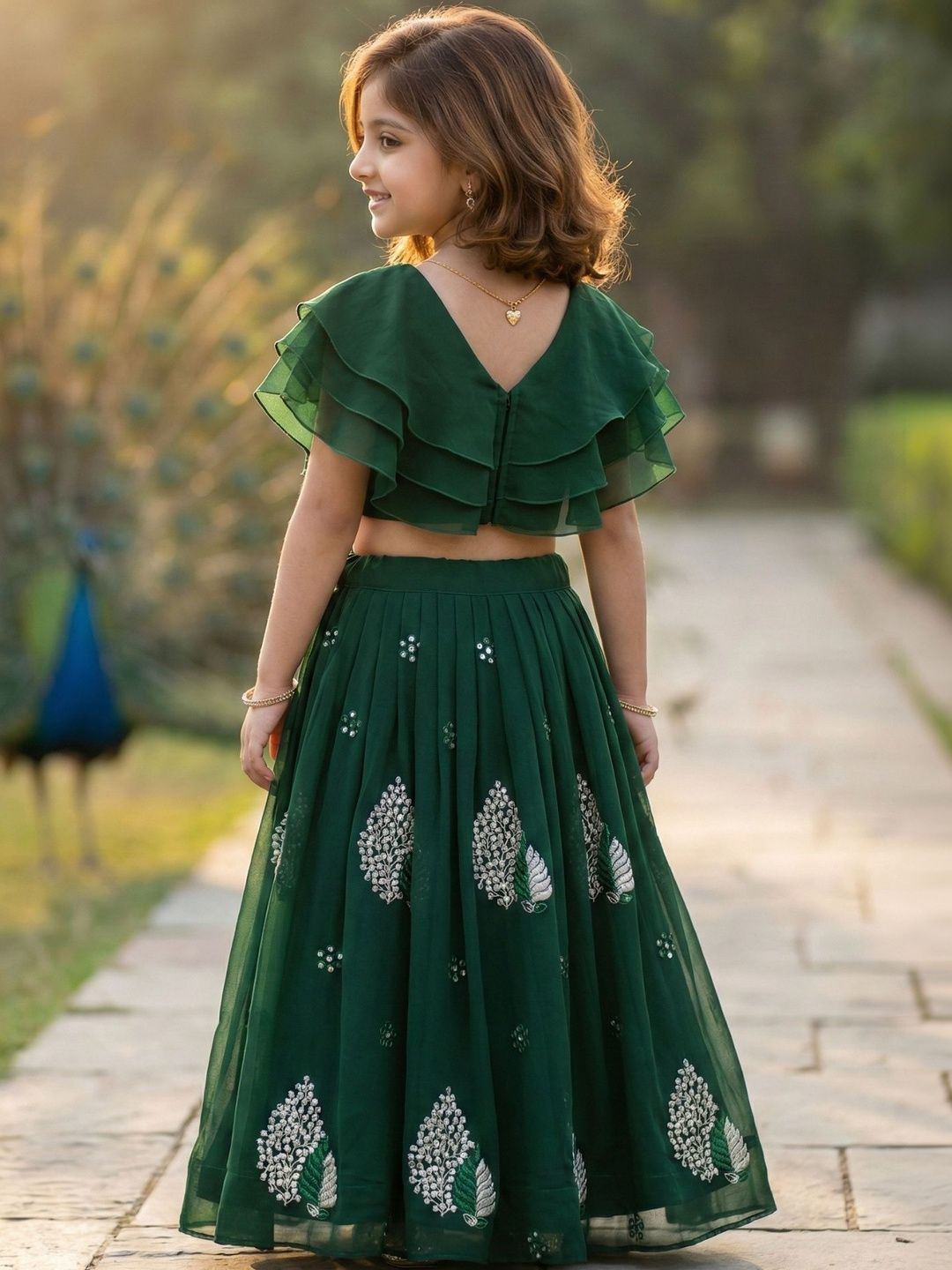 Girls Embellished Thread Work Ready to Wear Lehenga & 2