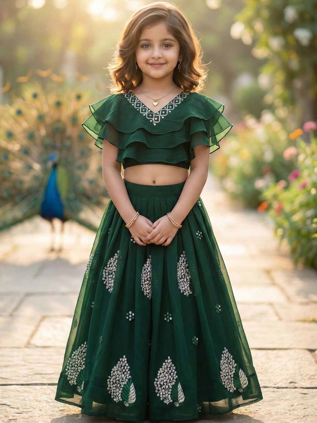 Girls Embellished Thread Work Ready to Wear Lehenga &