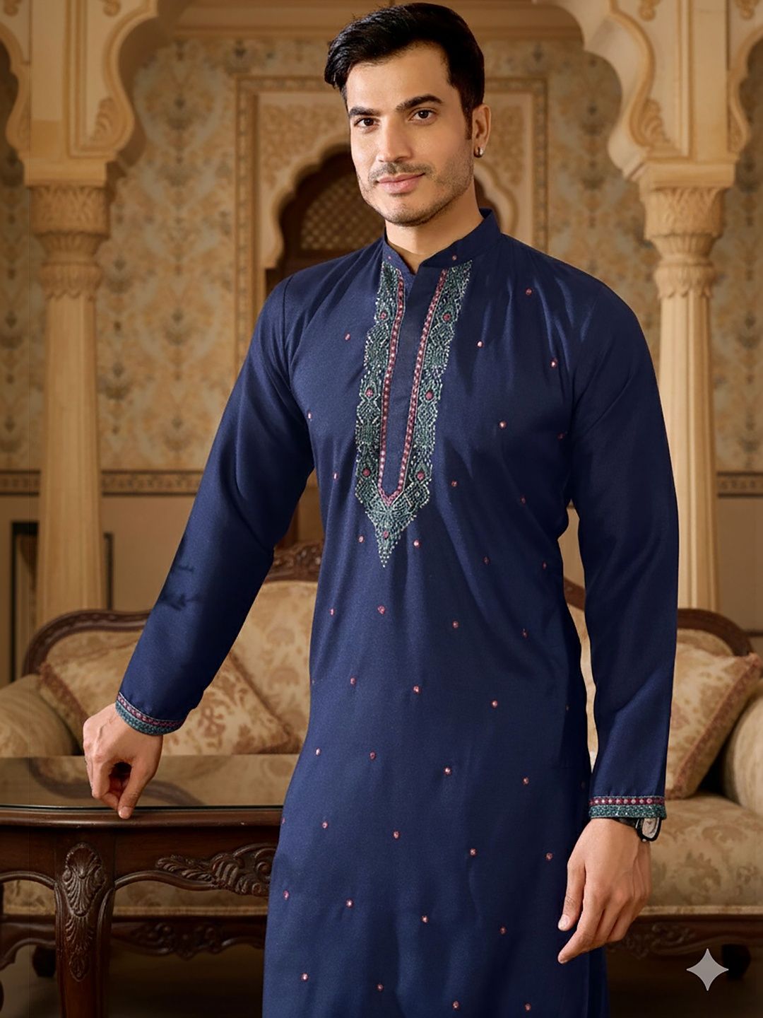 RANGRAAG Men Ethnic Motifs Embroidered Regular Thread Work Kurta with Pyjamas