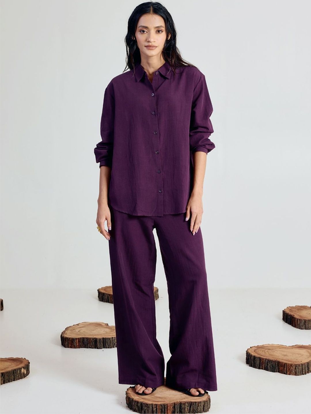 FIORRA Linen Solid Shirt with Trousers