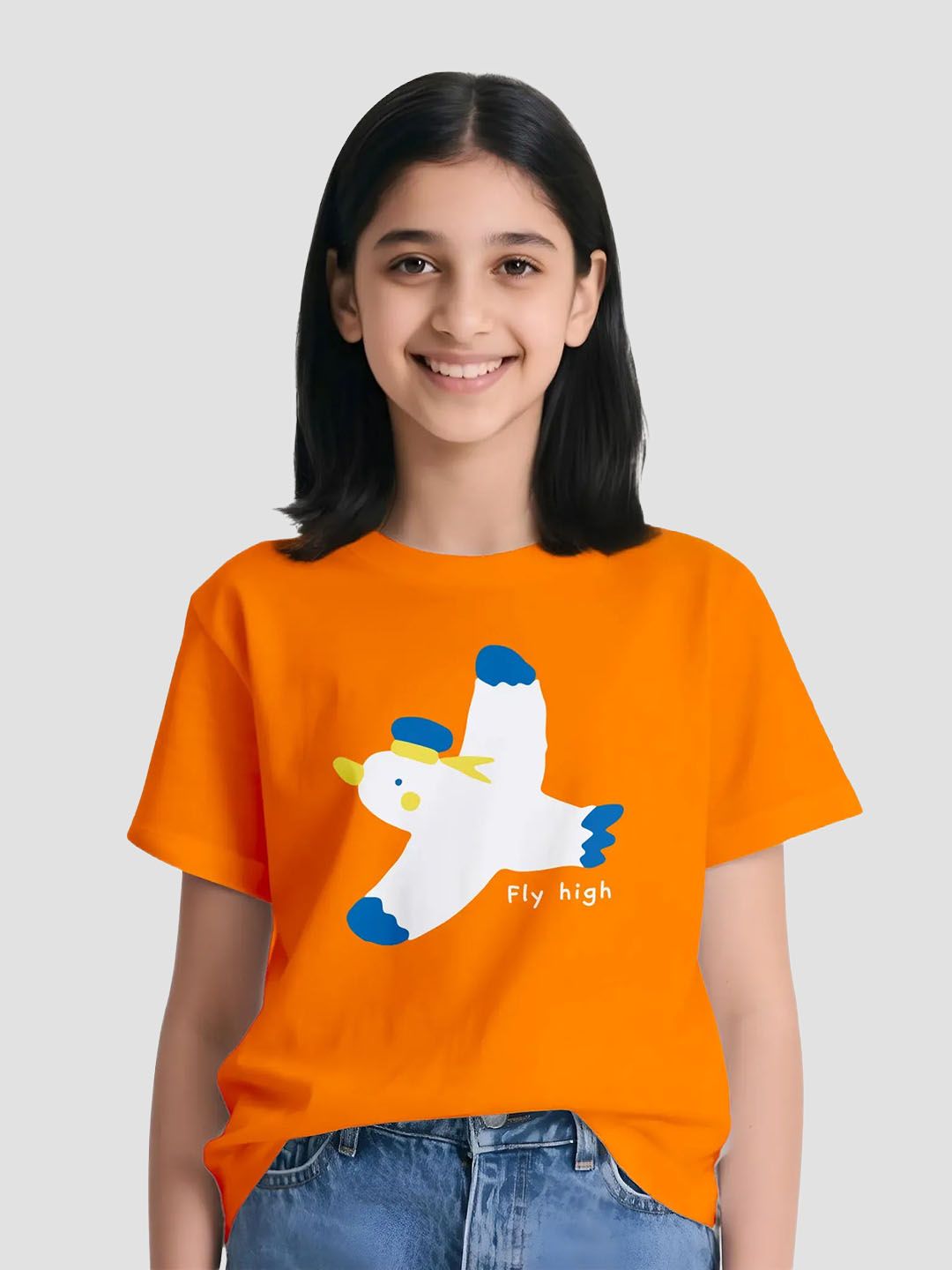 Girls Regular Round Neck Cotton Fly High Printed T-shirt 2