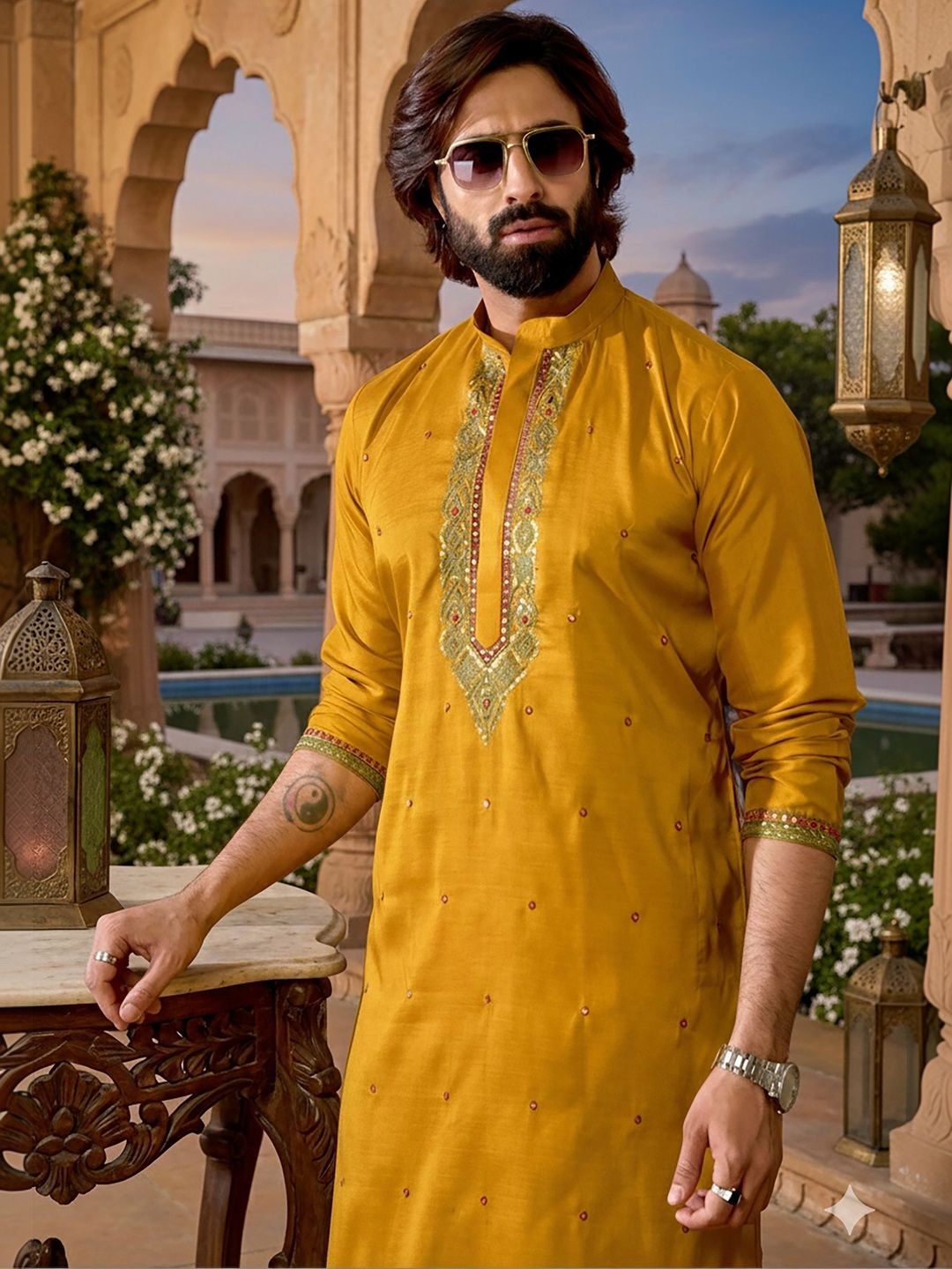 RANGRAAG Men Ethnic Motifs Embroidered Regular Thread Work Kurta with Trousers