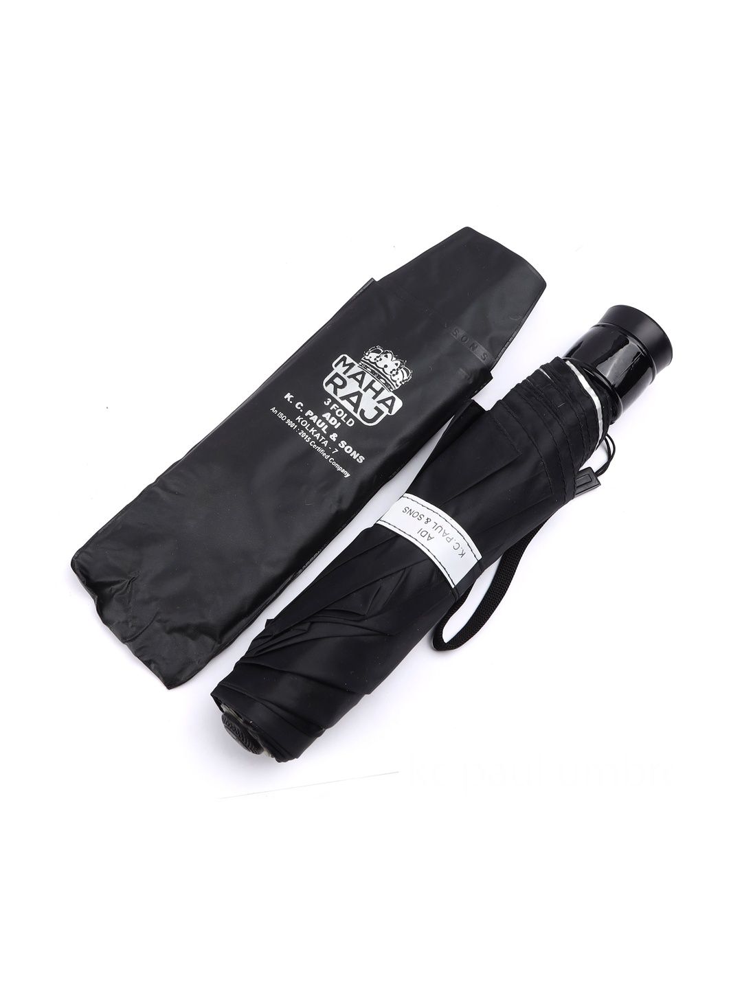 Adi K.C.Paul & Sons MAHARAJ Black and Silver 3 Fold large Manual Open Umbrella