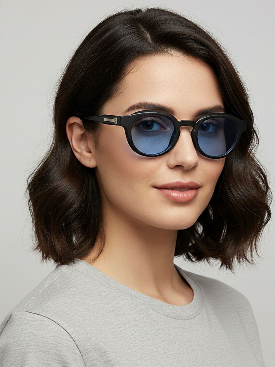 SZN Men Blue Lens & Black Round Sunglasses with