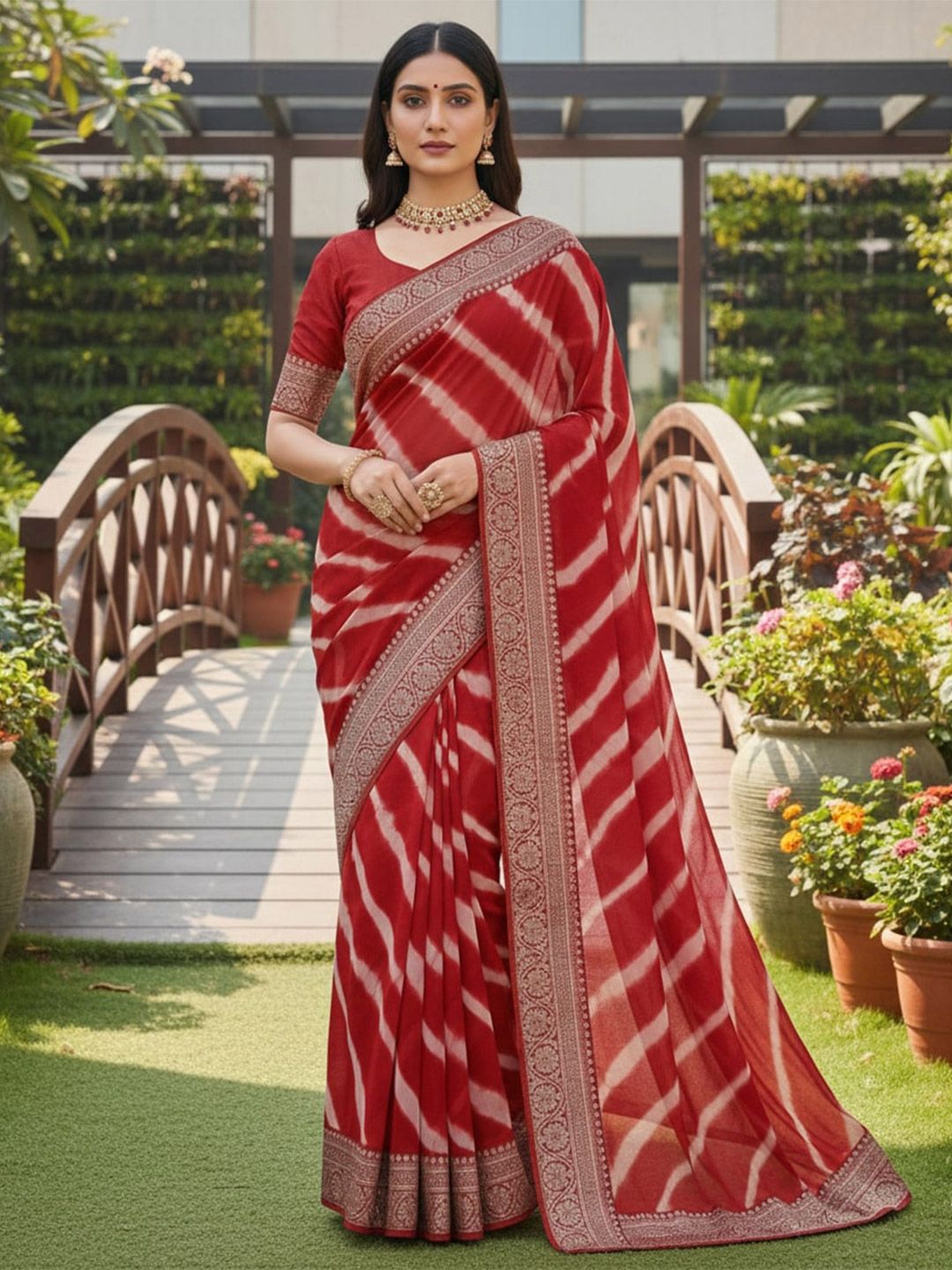 HERE&NOW Leheriya Pure Georgette Leheriya Saree