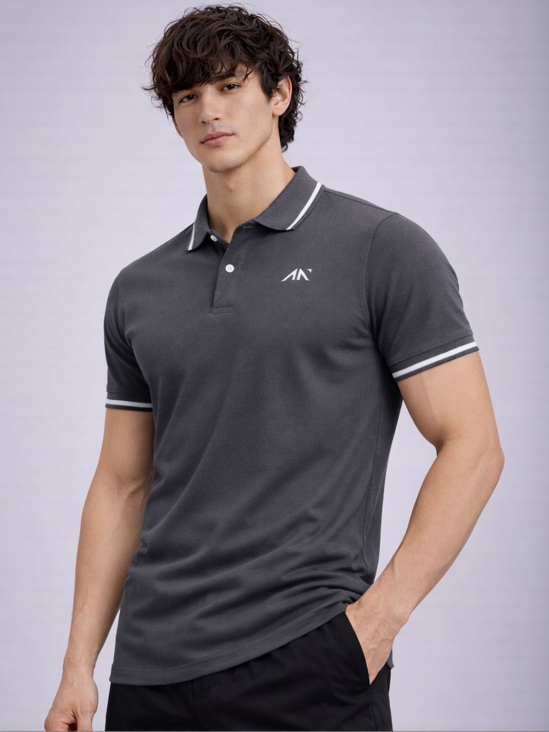 AESTHETIC NATION Men Brand Logo Polo Collar T-shirt
