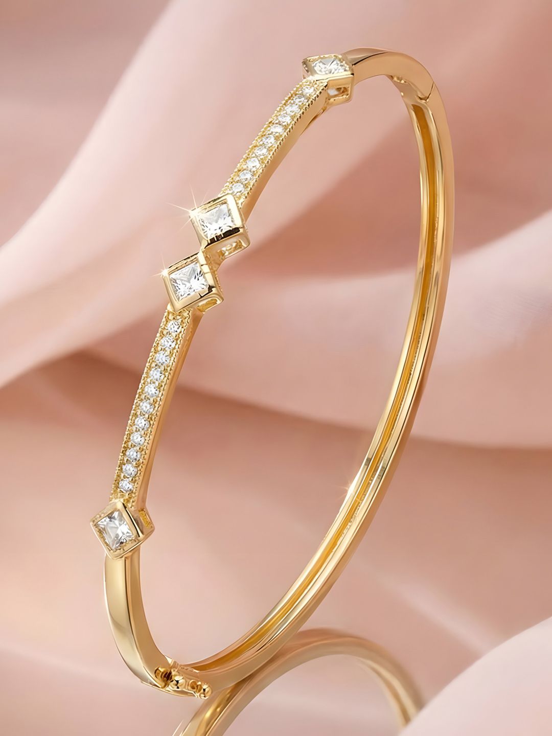 ADIVA 14K Gold-Plated Square Cubic Zirconia Station Anti-Tarnish Bracelet