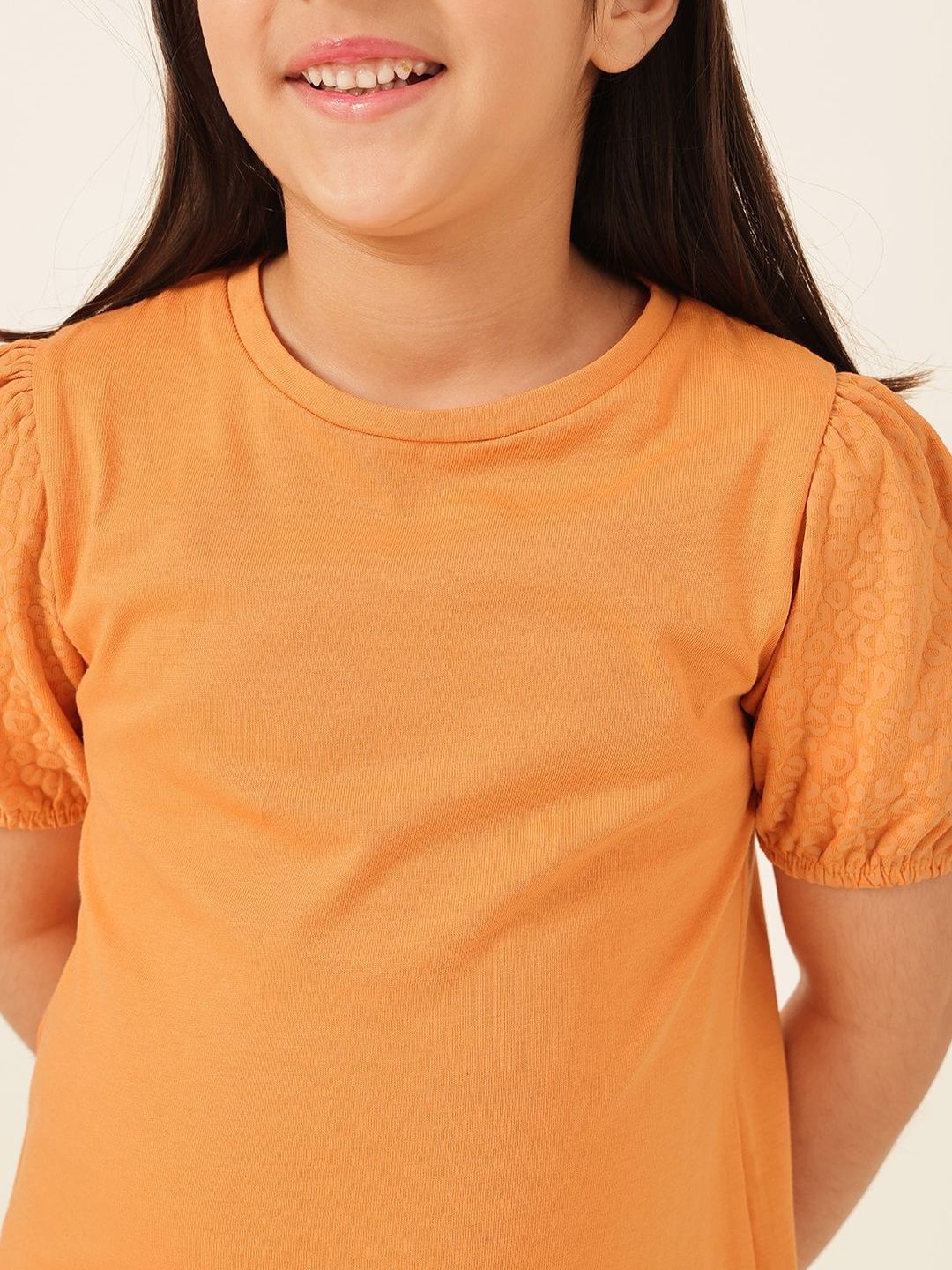 Girls Printed Orange Cotton Pockets Top 2
