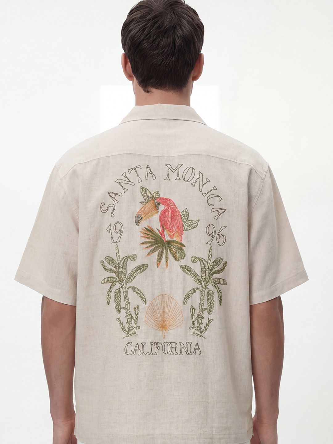 Highlander Men Beige Applique Embroidered Relaxed Shirt