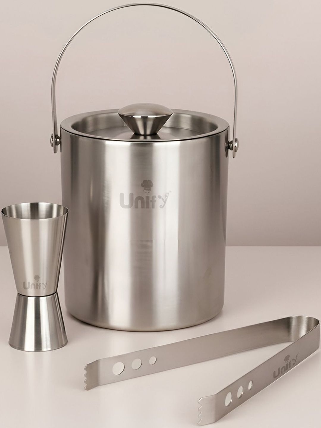 Unify Silver-Toned Set of 3 Stainless Steel Ice Buckets