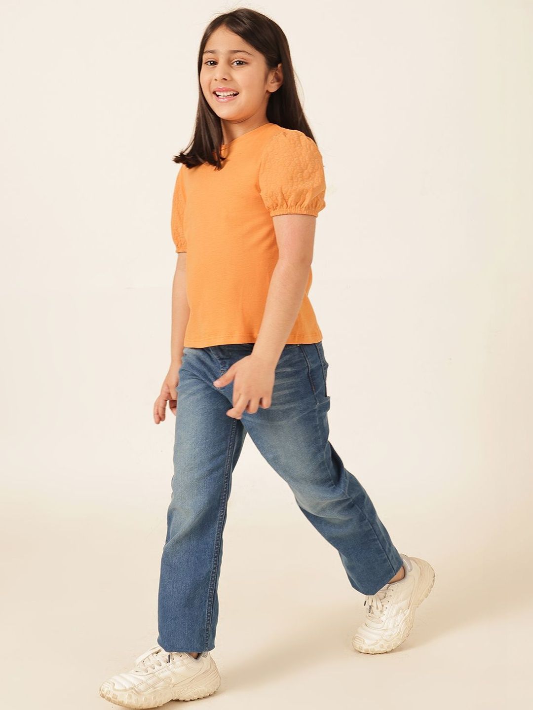 Girls Printed Orange Cotton Pockets Top 5
