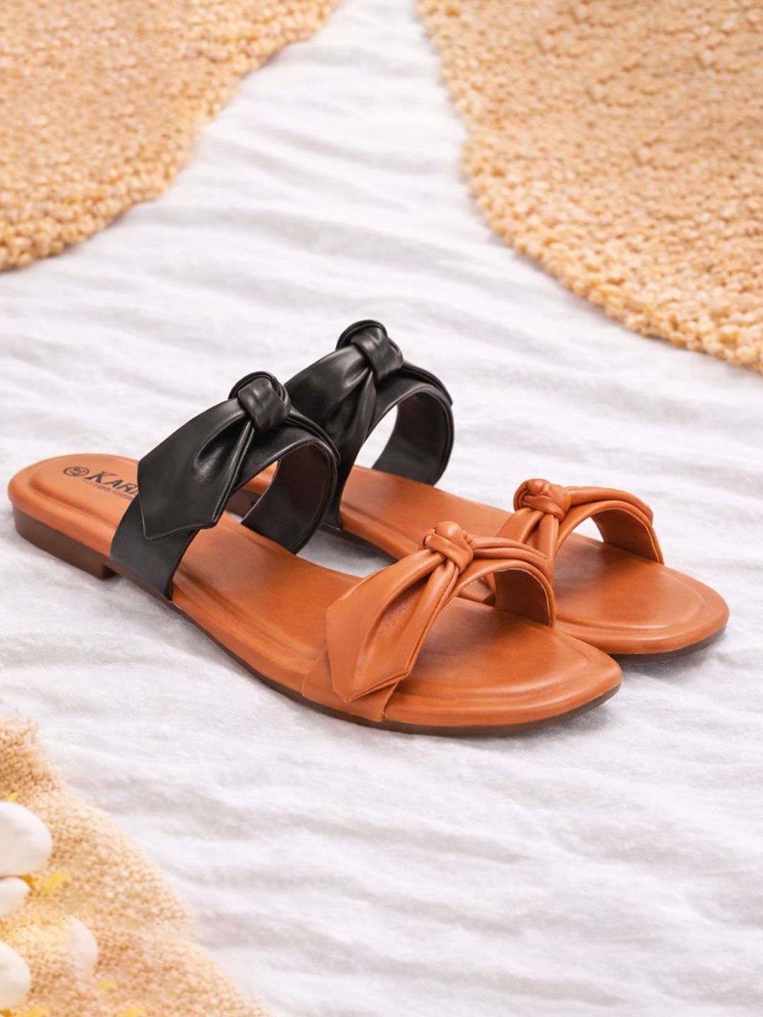 KARADDI Women Bows Square Toe Open Toe Flats