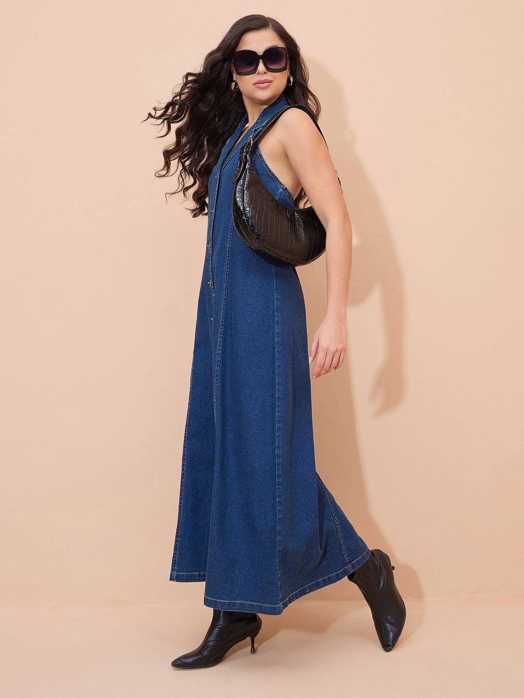 Halter Neck Denim A-Line Maxi Dress 2
