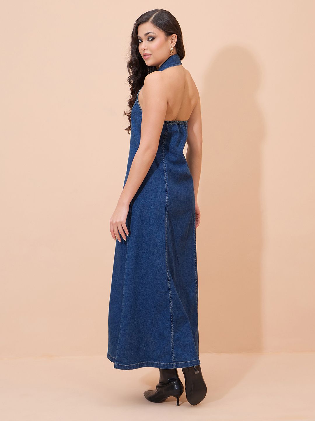 Halter Neck Denim A-Line Maxi Dress 5