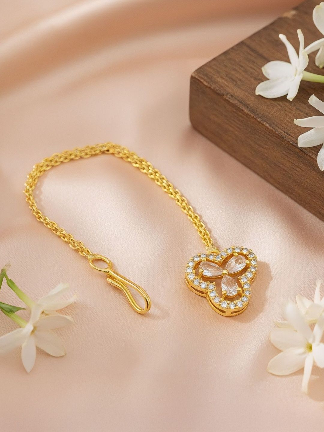 PRIVIU Gold-Plated American Diamond Studded Maang Tikka Head Jewellery