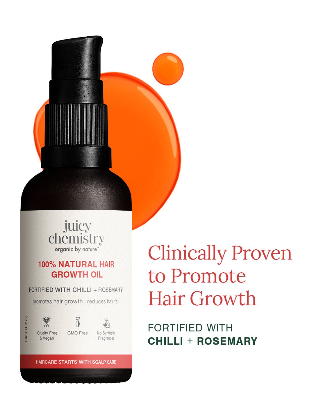 Juicy Chemistry Natural Chilli + Rosemary Hair Growth Oil to Promote Hair Growth - 30 ml