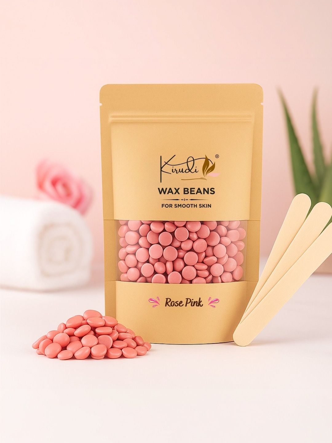 KIRUDI Rose Pink Brazilian Professional Hard Wax Beans Hair Removal-150g