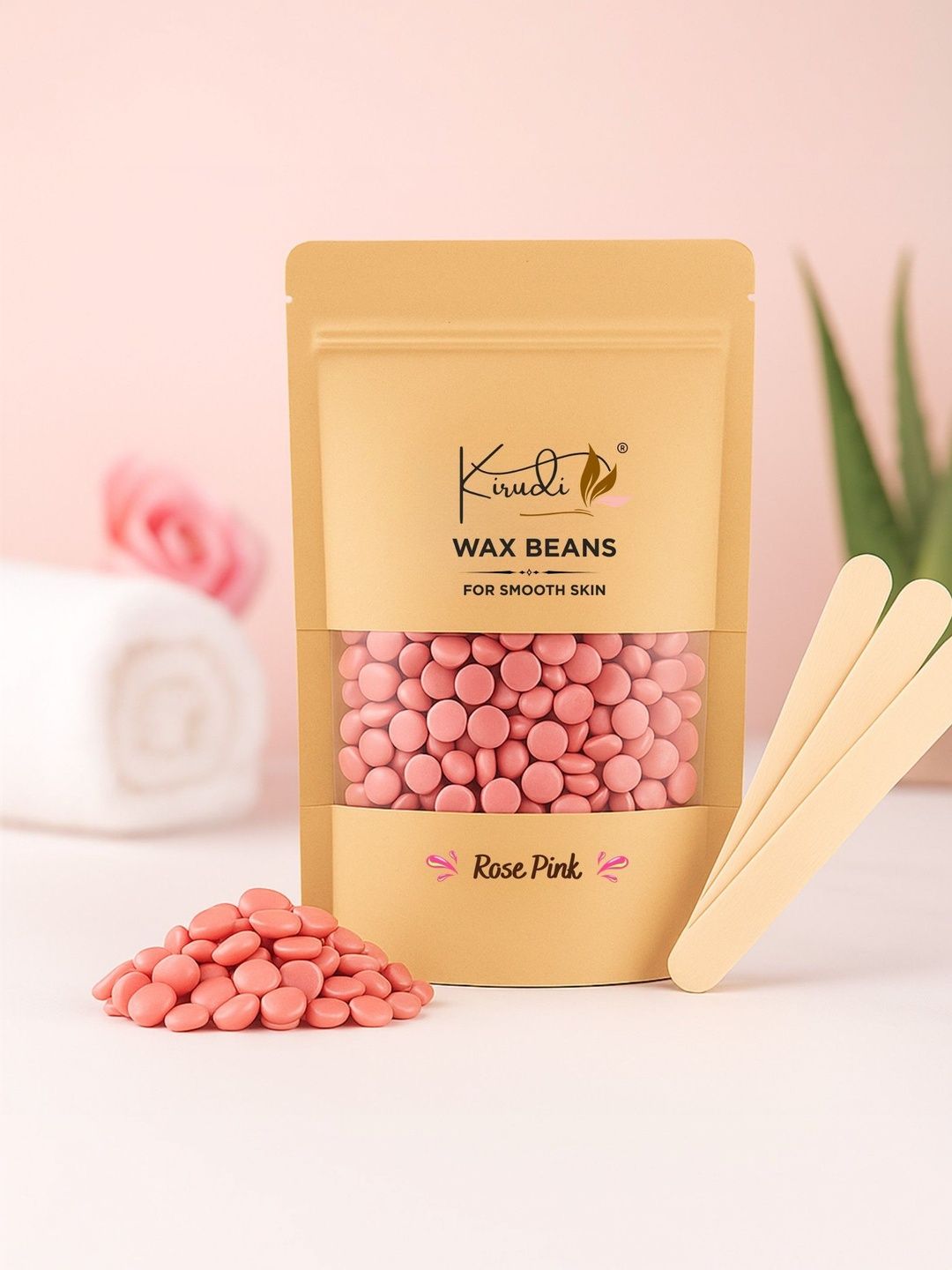 KIRUDI Rose Pink Brazilian Professional Hard Wax Beans Painless Wax-200g