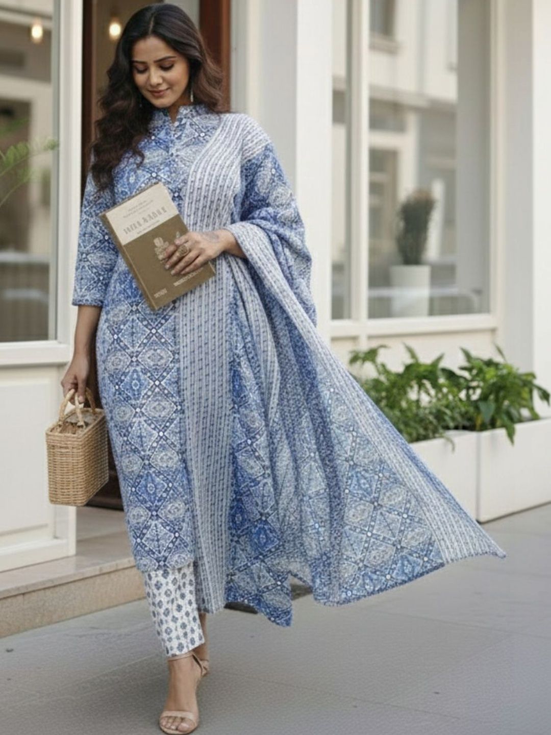 Varanga Women Ethnic Motifs Printed Regular Pure Cotton Kurta with Trousers & With Dupatta