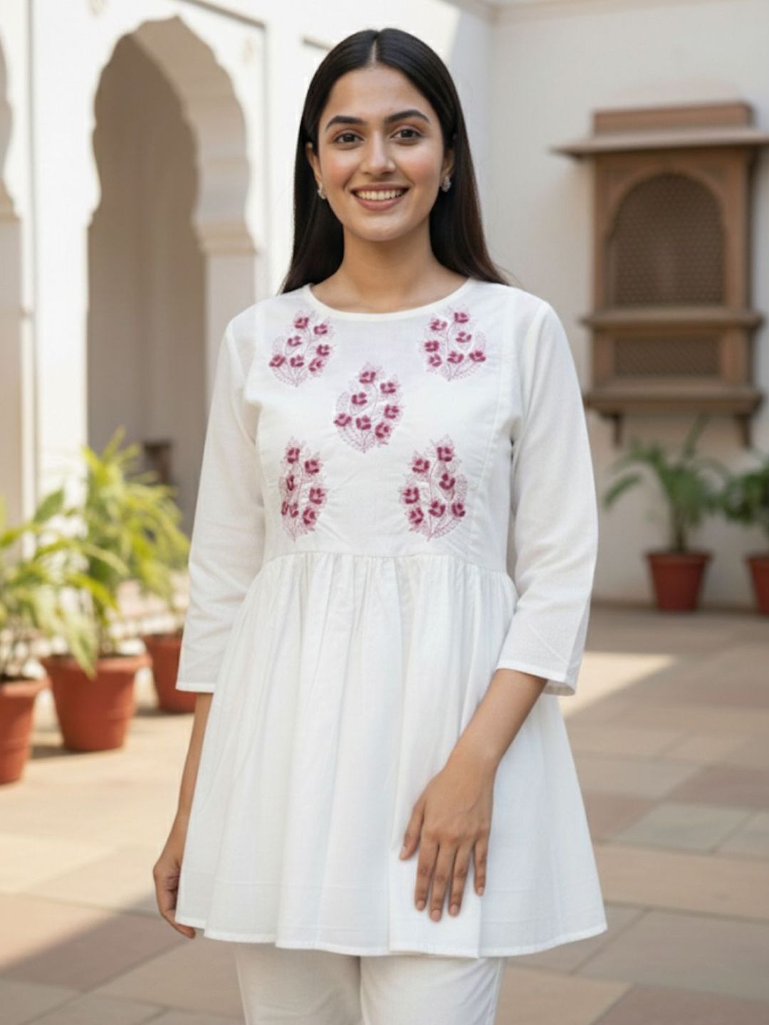 Vaidiki Floral Embroidered Cotton Blend Maternity Top