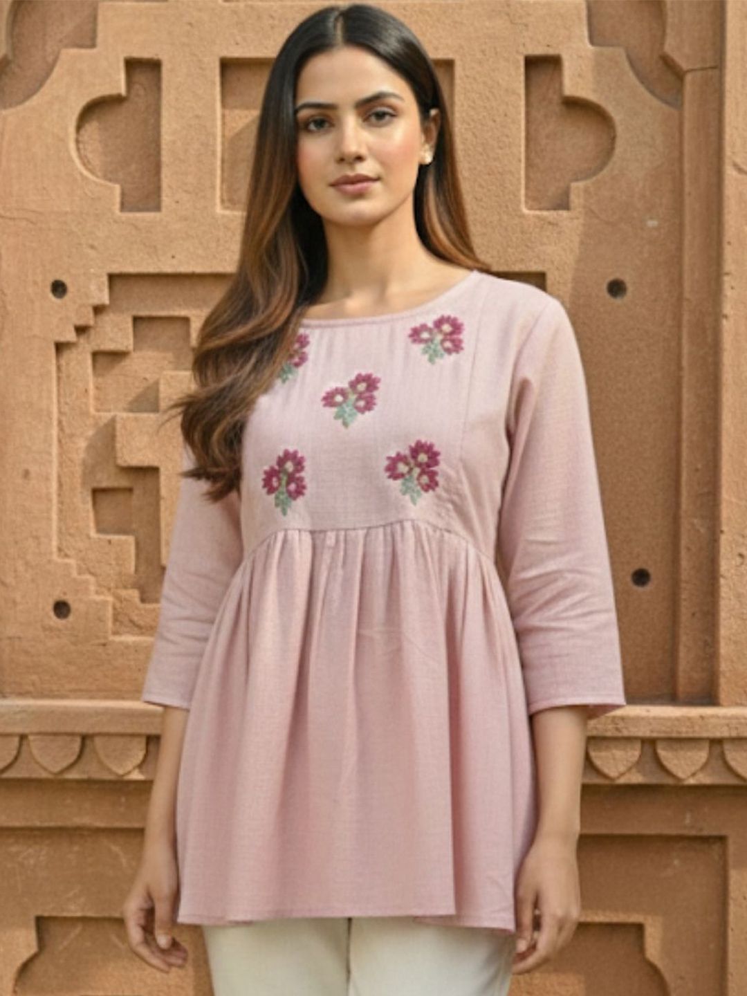 Vaidiki Floral Embroidered Cotton Blend Maternity Top