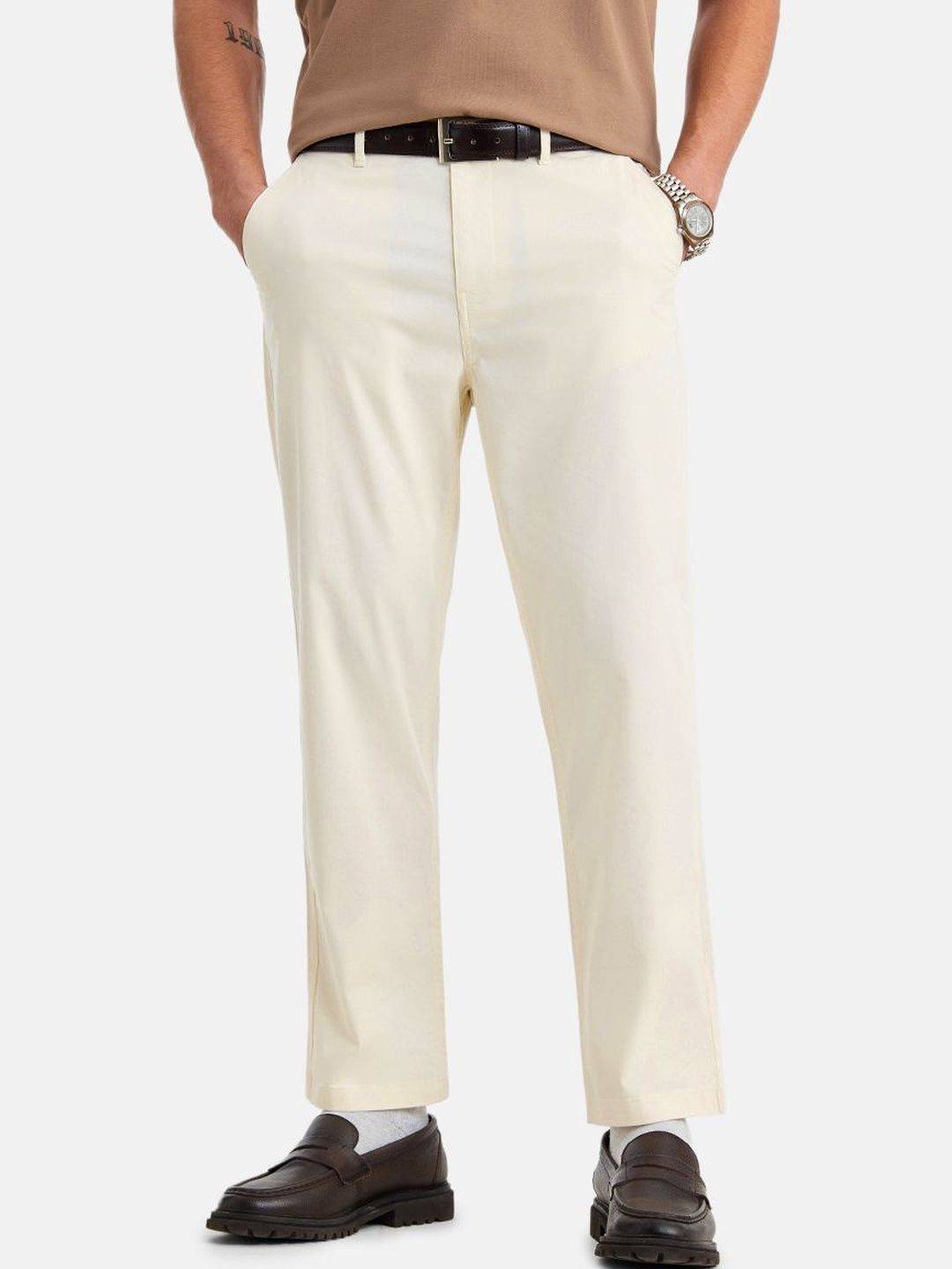 Snitch Cream Mid-Rise Regular Fit Trouser