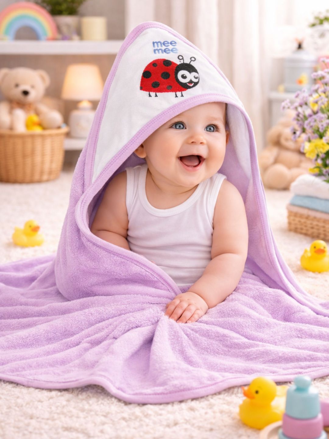 MeeMee Reusable Purple Solid Bamboo 200GSM Super Soft Baby Regular Bath Towel-8x12In