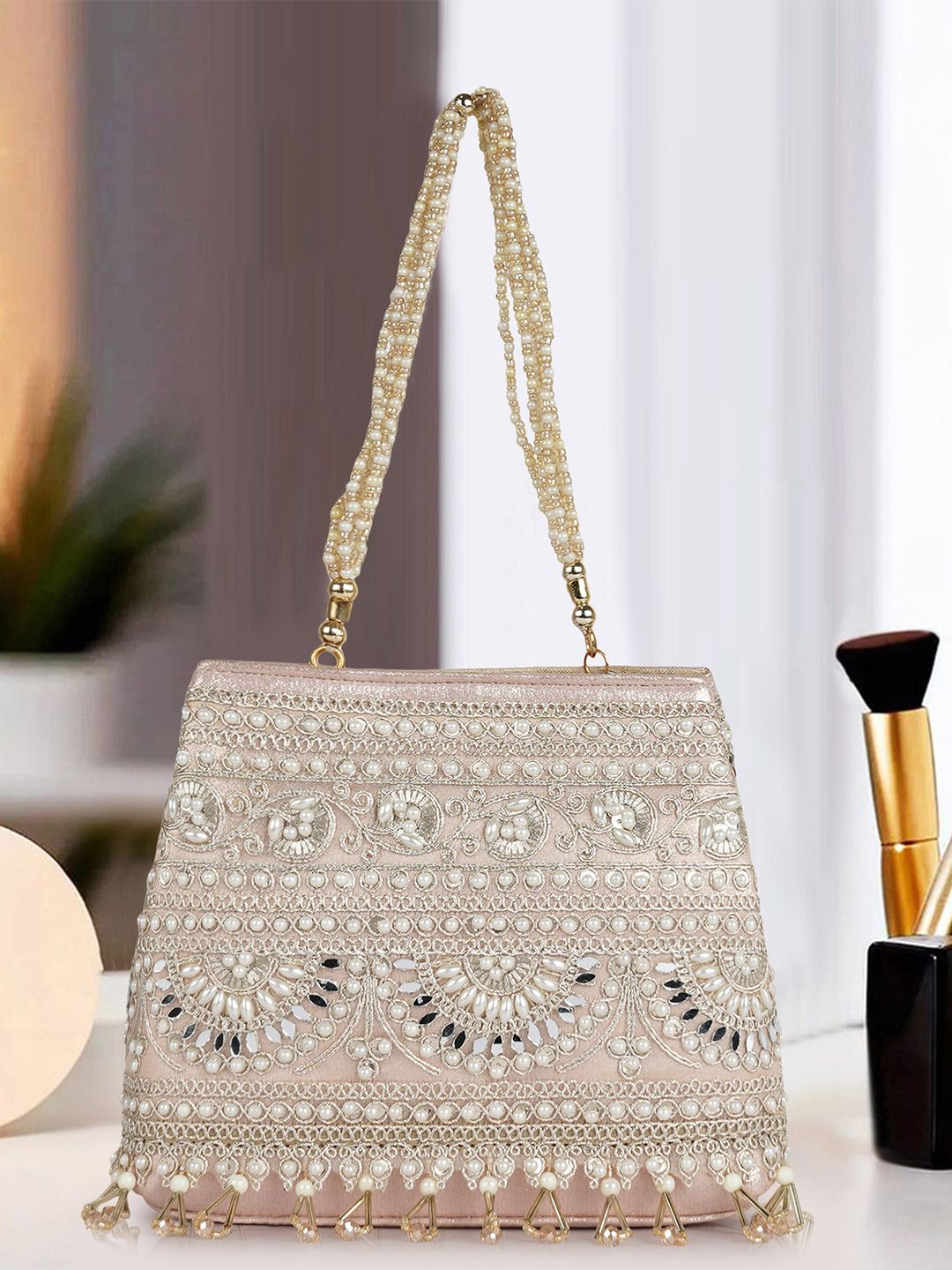 NEVIS Embroidered Wrist Loop Potli Clutch